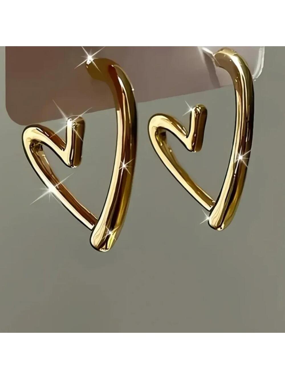 Abstract heart post Earrings - Gold - 1"